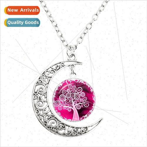 New Beautiful Colourful Tree fe Moon Necklace Dome Glass Pen