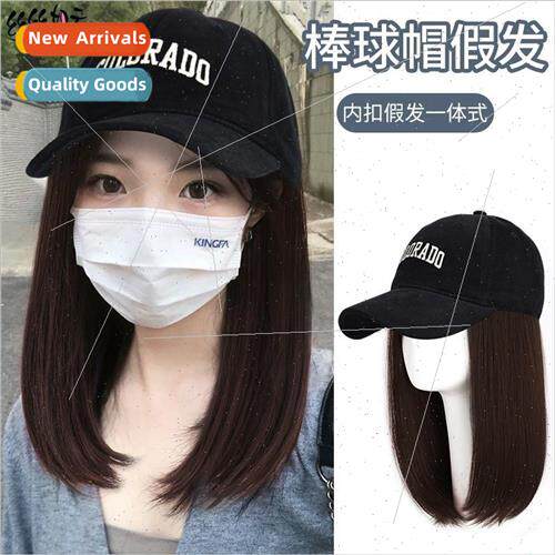 Wig women medium long hair letter cap one-piece repair face
