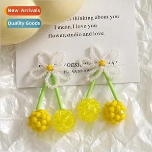 and fruits earrings Fresh handmade flowers diy weaving white