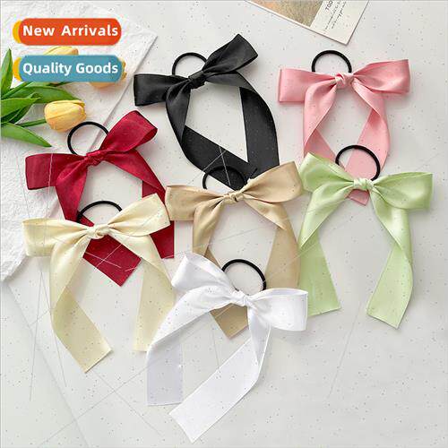 Solid colour satin bow ribbon hair rope female French elegan