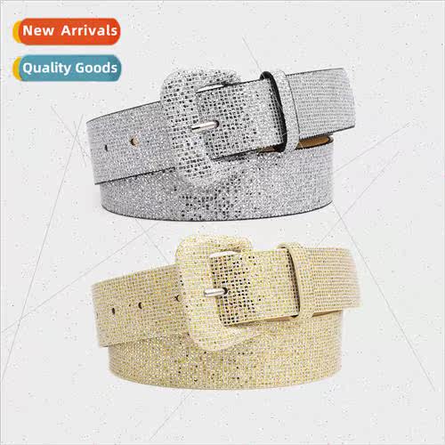 new plaid pattern shiny package buckle wide belt ladies fash