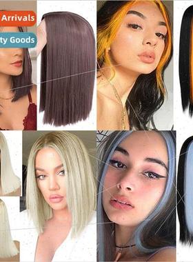 Europe wig women center parted bleached blue yellow long hig