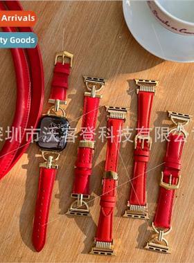适用Apple New Year Red Metal Buckle Leather Watch Bapple wat