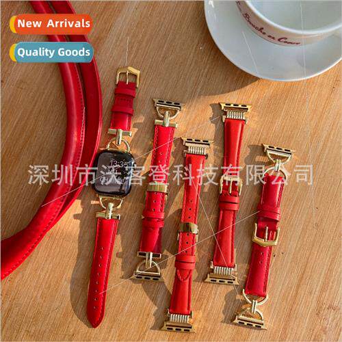 适用Apple New Year Red Metal Buckle Leather Watch Bapple wat
