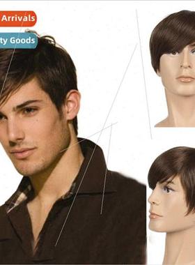 Men short wigs fluffy parted handsome dark color men short h