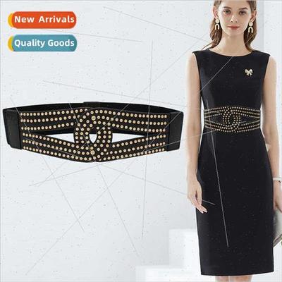 Elastic waist belt female dress su fashion inlaid rivets wai