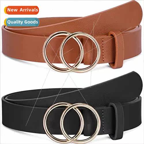 Women Double Round Buckle Decorative Belt Hundred Fashion Vi