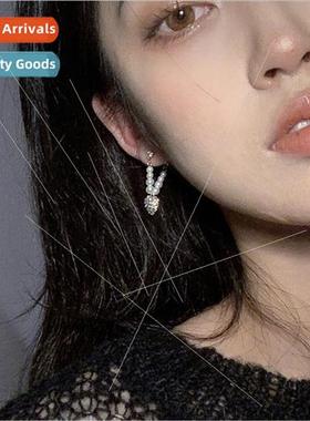 Pearl full diamond love earrings sweet cute fall winter peac