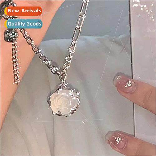 Whe ice rose flower necklace female ins tide senior gentle h