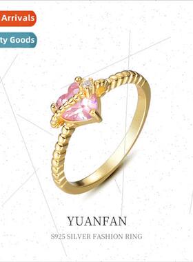 925 silver Pink Heart Ring Female Vintage ins Europe che Zir