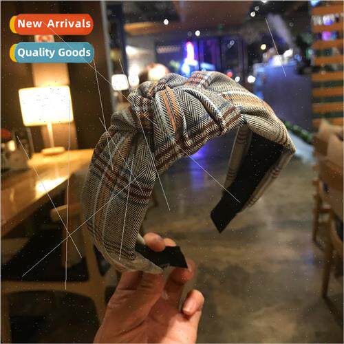 fresh center knot headband Korean cloth simple sweet plaid h
