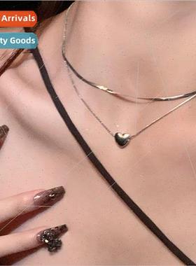 versatile love heart necklace female niche double layer lock