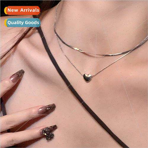 versatile love heart necklace female niche double layer lock