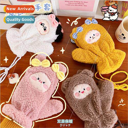 Cute bow bear plush gloves fall winter female students adult