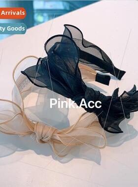 Vintage organza pleated bow hairpin headband ins girl aging