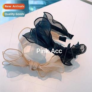 Vintage organza pleated bow hairpin headband ins girl aging