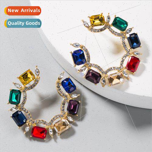 Europe fashion alloy earrings female inlaid colorful rhinest
