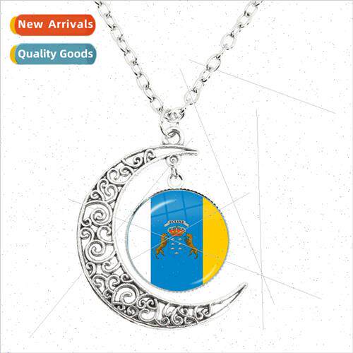 Countries Flag Patterns Flag Moon Necklace Glass Pendant s