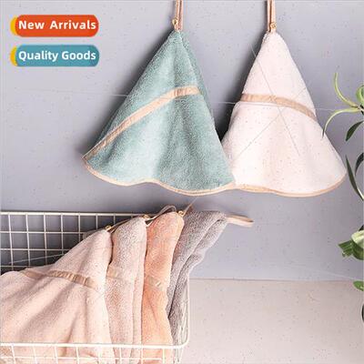 Hangable coral fleece hand towel absorbent wipe kchen towel