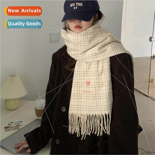 Love knted plaid scarf female 2022 fall winter new Korean  s