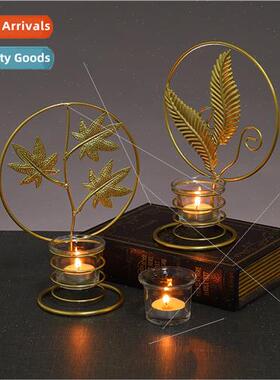 Ginkgo biloba candlestick glass base Scandinavian gold ornam