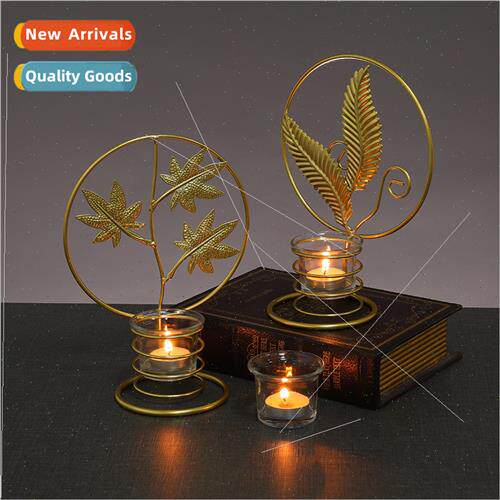 Ginkgo biloba candlestick glass base Scandinavian gold ornam