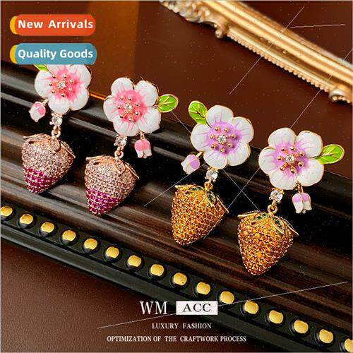 lver needle zirconia drip oil strawberry flowers colorful ea