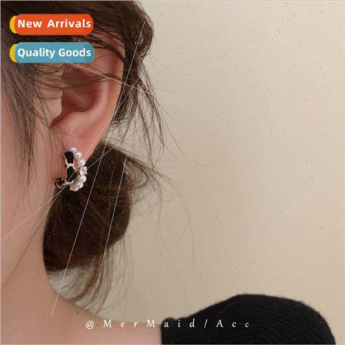 Black velvet zirconia pearl earrings 2023 new tide earrings