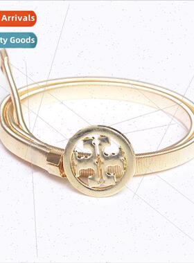 Fashion new metal spring ladies waist chain 百搭圆扣弹力链条