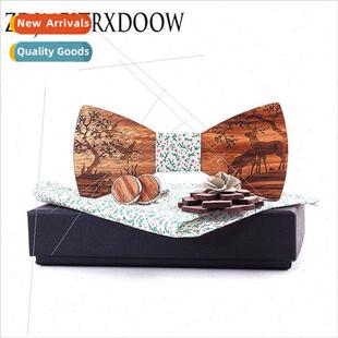 Boutonniere Bow Tie Set Wooden Bow Tie Christmas Elk Pocket