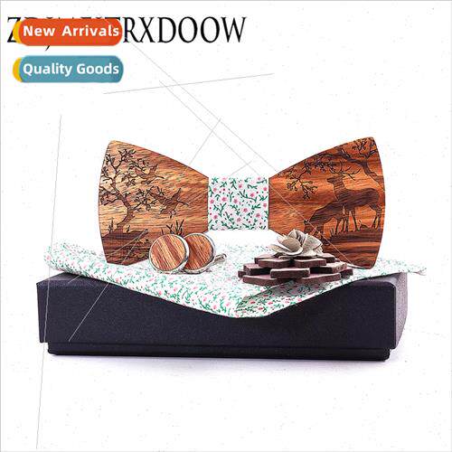 Boutonniere Bow Tie Set Wooden Bow Tie Christmas Elk Pocket