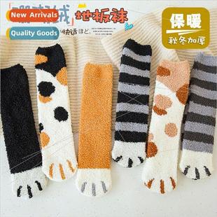 winter mid cat velvet cute socks Japanese Coral calf