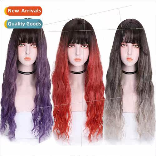 Korea new three-color gradient long curly hair big wave chem