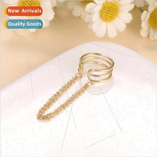 Europe double layer metal chain tassel earrings female ins n
