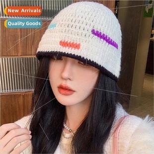 hat female blocking knted color bucket fashion new Korean