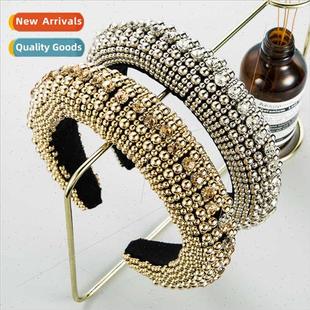 Europa headband black velvet sponge gold pearl full star hai