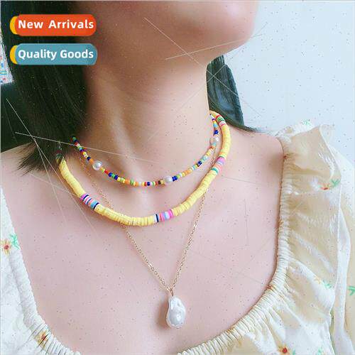 Europe colorful soft ceramic multi-layer necklace women bohe