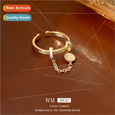 Zirconia wh diamond oil drop round tag cross chain ring Kore