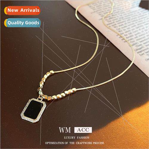 Zirconia Square Necklace French che Minimalist Sweater Chain