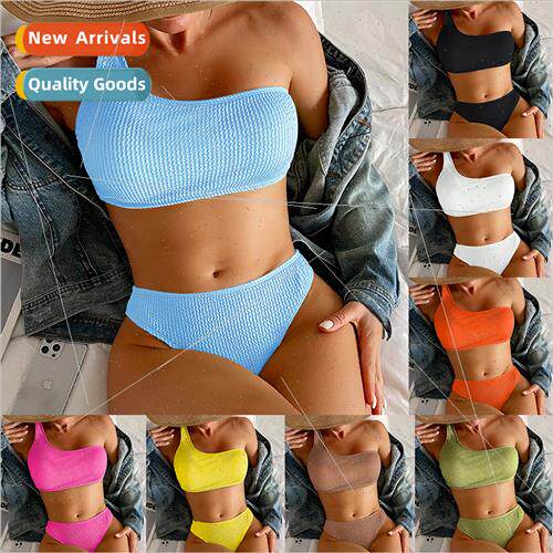 2022 New Europe Solid Color Snake Cloth One Shoulder High Wa