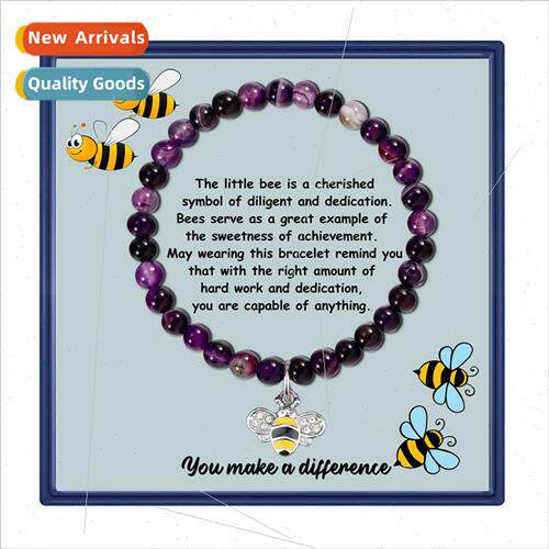 Fashion Women Jade Bracelet Heart Bee Pendant 6MM ngle Loop