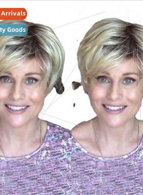 wig oblique bangs brown ombre color pick dye short hair