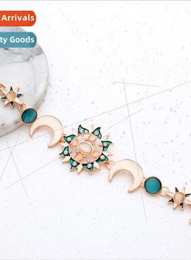 Hand Strap Diamonds Cat Eye Gemstone Sun Moon Pendant Letter