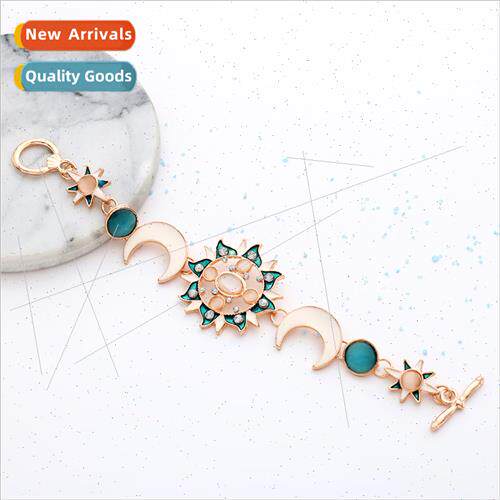 Hand Strap Diamonds Cat Eye Gemstone Sun Moon Pendant Letter