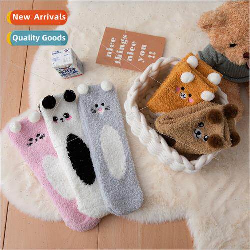 Cartoon embroidery coral velvet home socks new cute pet anim