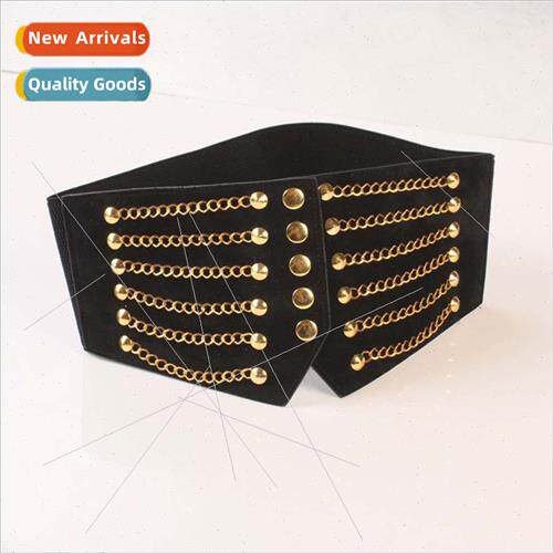 Europe fashion punk extra wide belt female chain rivets deco