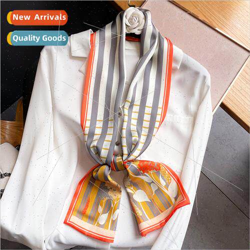 Striped new floral pattern imation silk long small silk scar