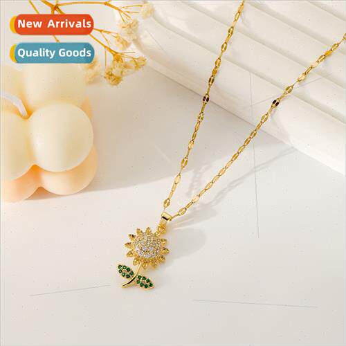Hundred Pendant Copper Micropavé Full Diamonds Sunflower Fl
