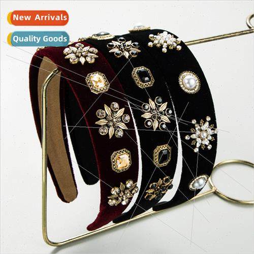 Europe retro elegant hair band alloy rhinestone pearl wide e