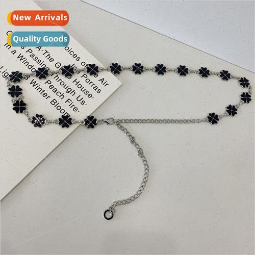 Waist Chain Women Dress Metal Black Flower Connection Small